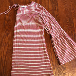 dusty rose and white striped bell sleeve top